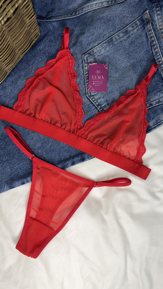 CONJUNTO LENCERIA EN MALLATEX | HILO ROJO 678