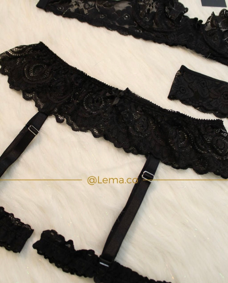 Liguero en encaje | Negro | Rojo