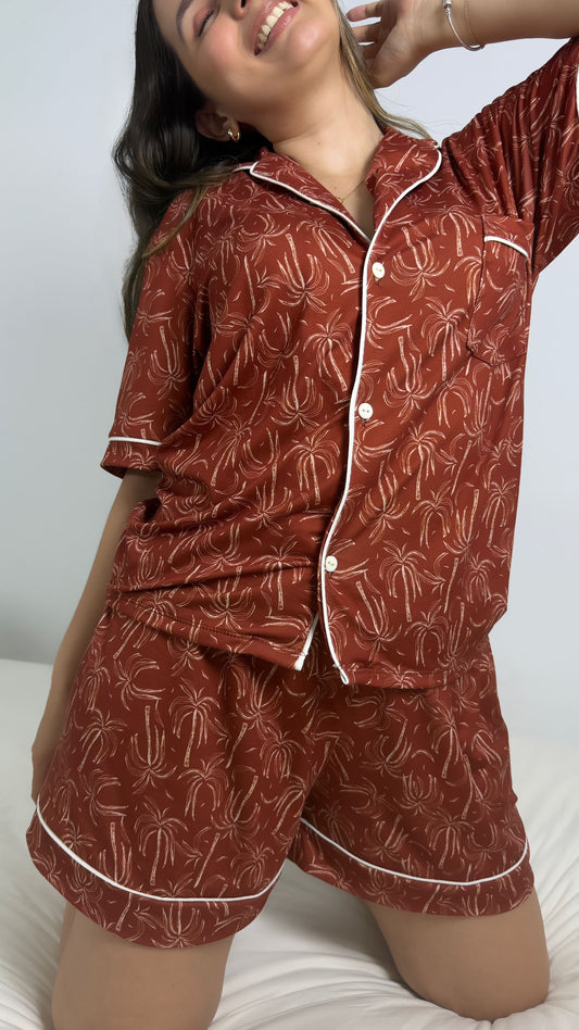 PIJAMA EN ALGODON SHORT | TERRACOTA
