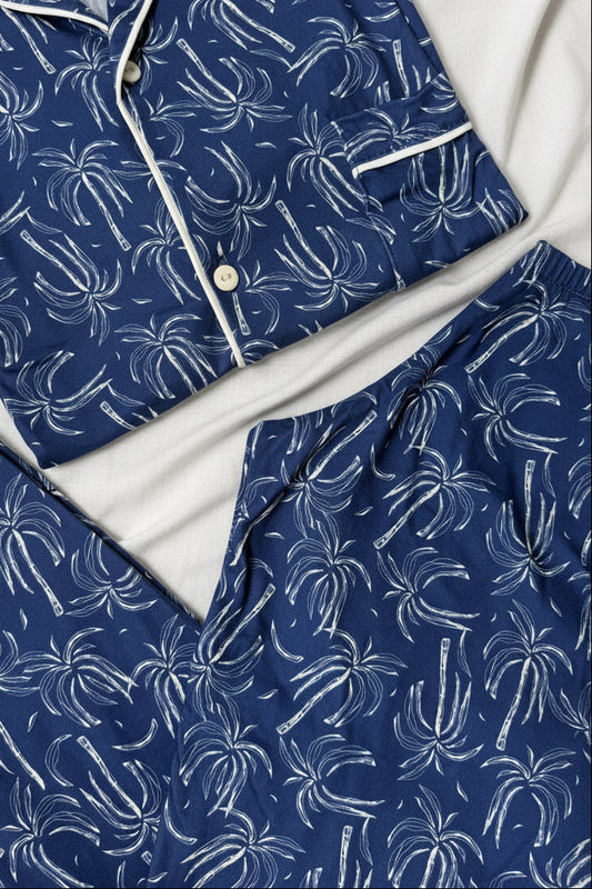 PIJAMA EN ALGODON PANTALON LARGO | AZUL