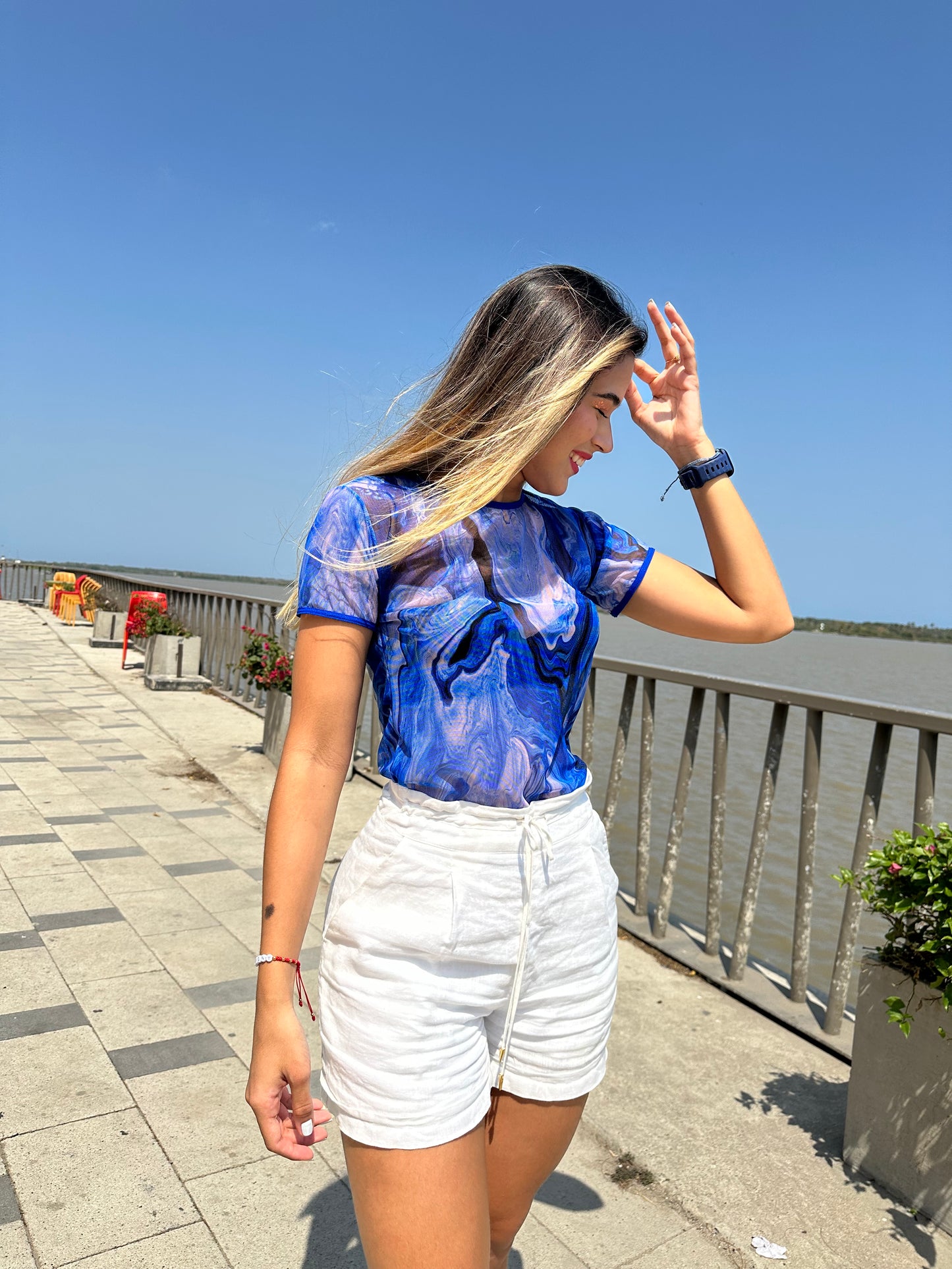 Blusa Mallatex Manga Corta Azul