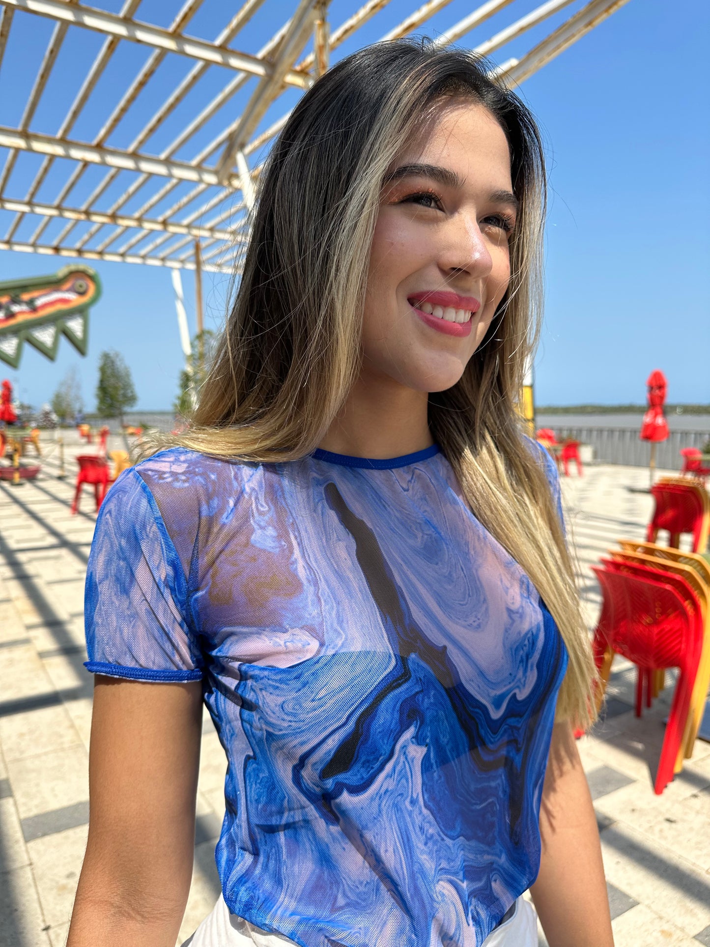 Blusa Mallatex Manga Corta Azul