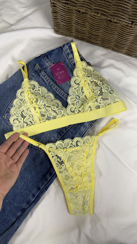 CONJUNTO LENCERIA EN ENCAJE | HILO AMARILLO 663
