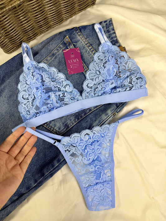 CONJUNTO LENCERIA EN ENCAJE | HILO AZUL CLARO 665
