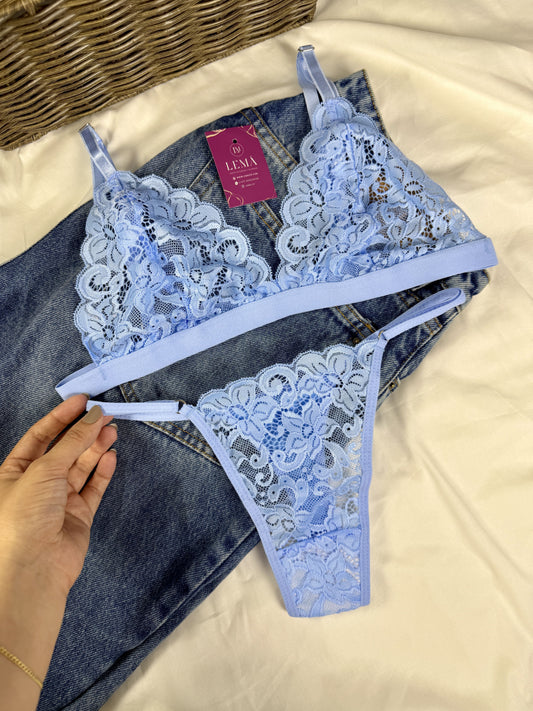 CONJUNTO LENCERIA EN ENCAJE | HILO AZUL CLARO 665