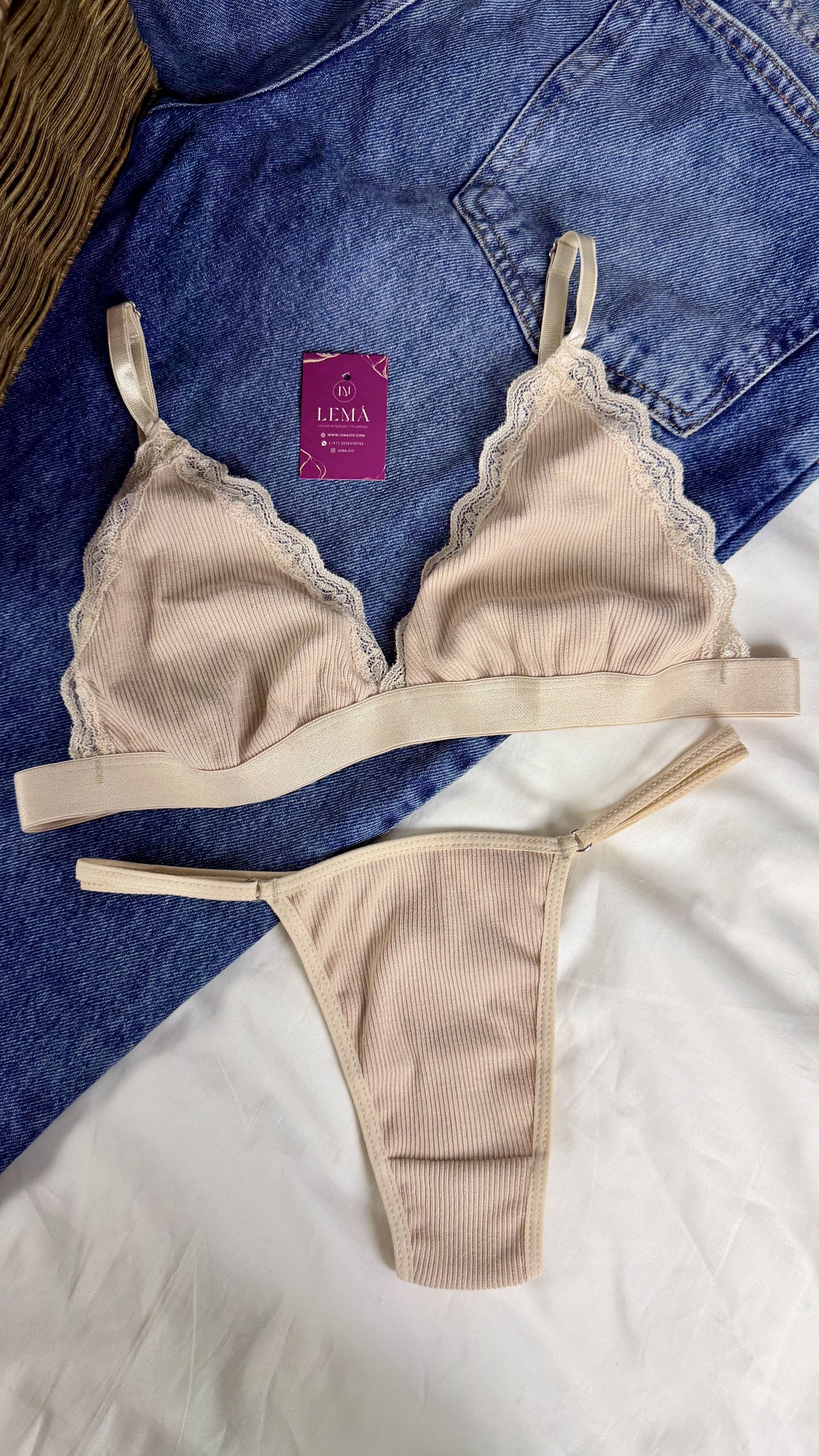 CONJUNTO LENCERIA EN ENCAJE | HILO NUDE 666