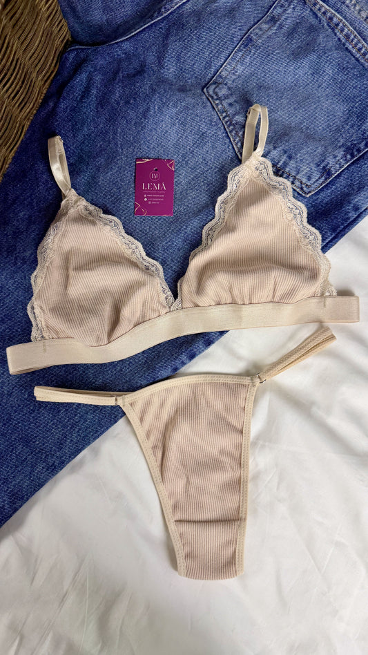 CONJUNTO LENCERIA EN ENCAJE | HILO NUDE 666