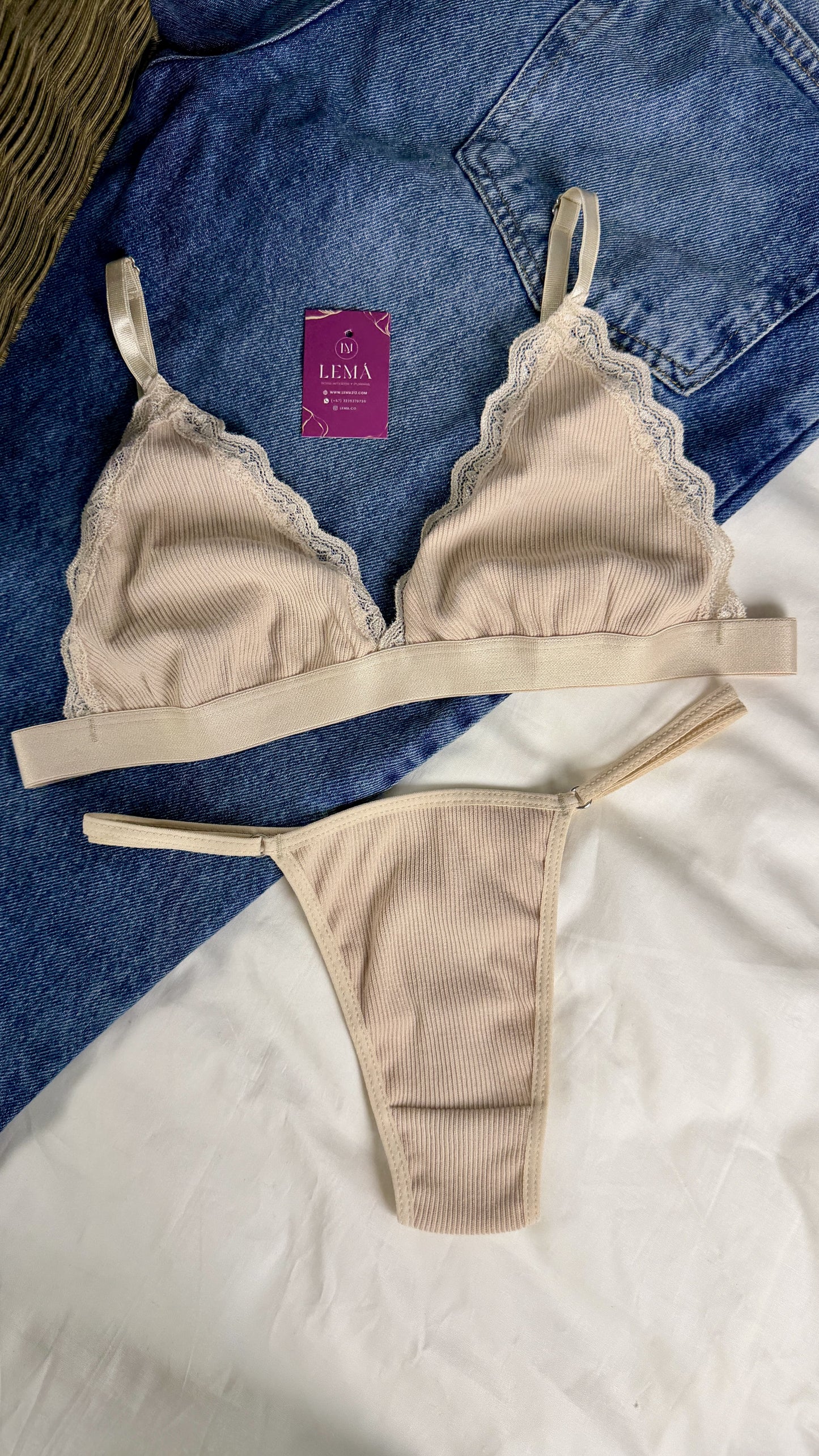 CONJUNTO LENCERIA EN ENCAJE | HILO NUDE 666
