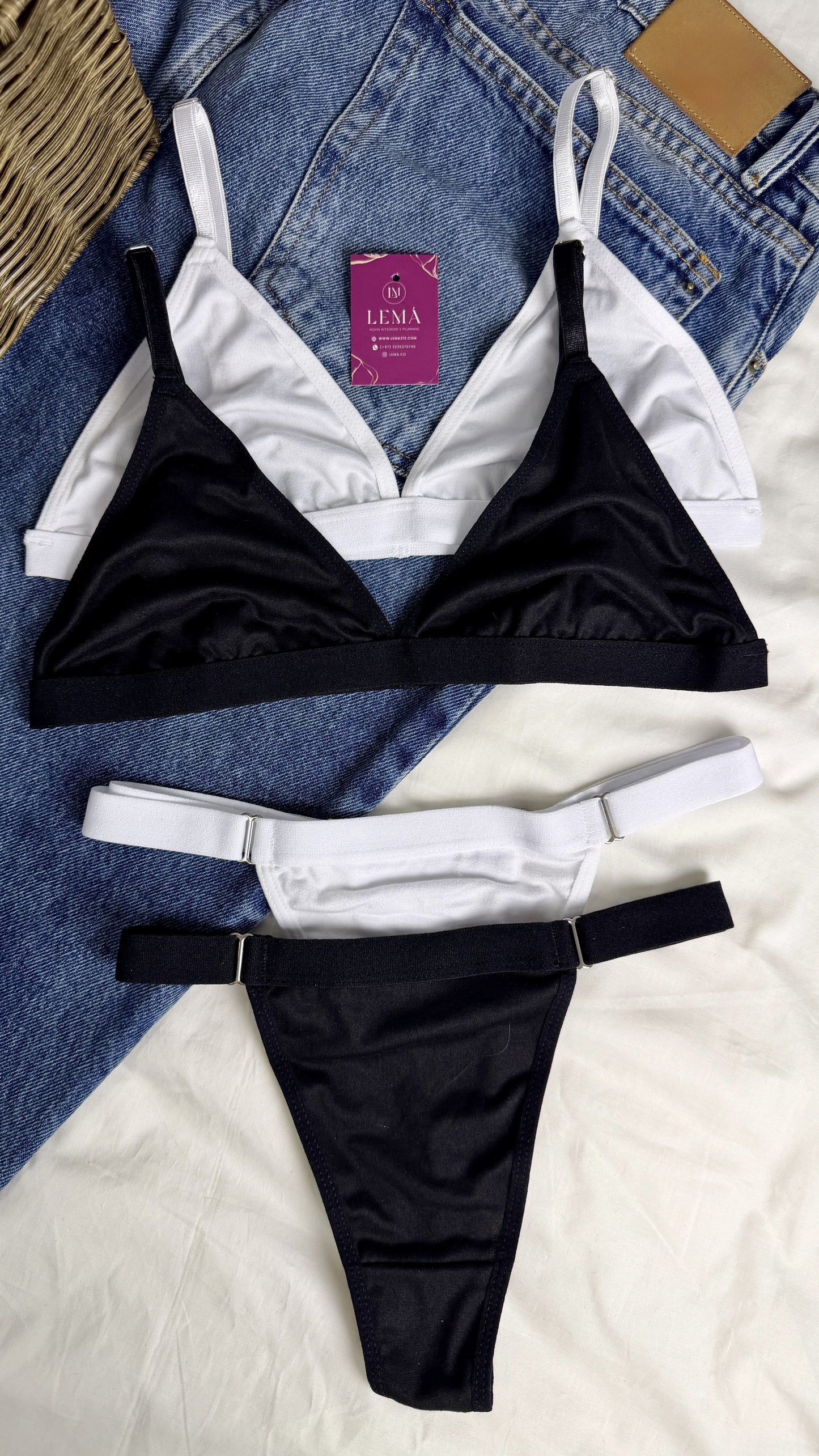 CONJUNTO LENCERIA EN ALGODON | HILO NEGRO 672
