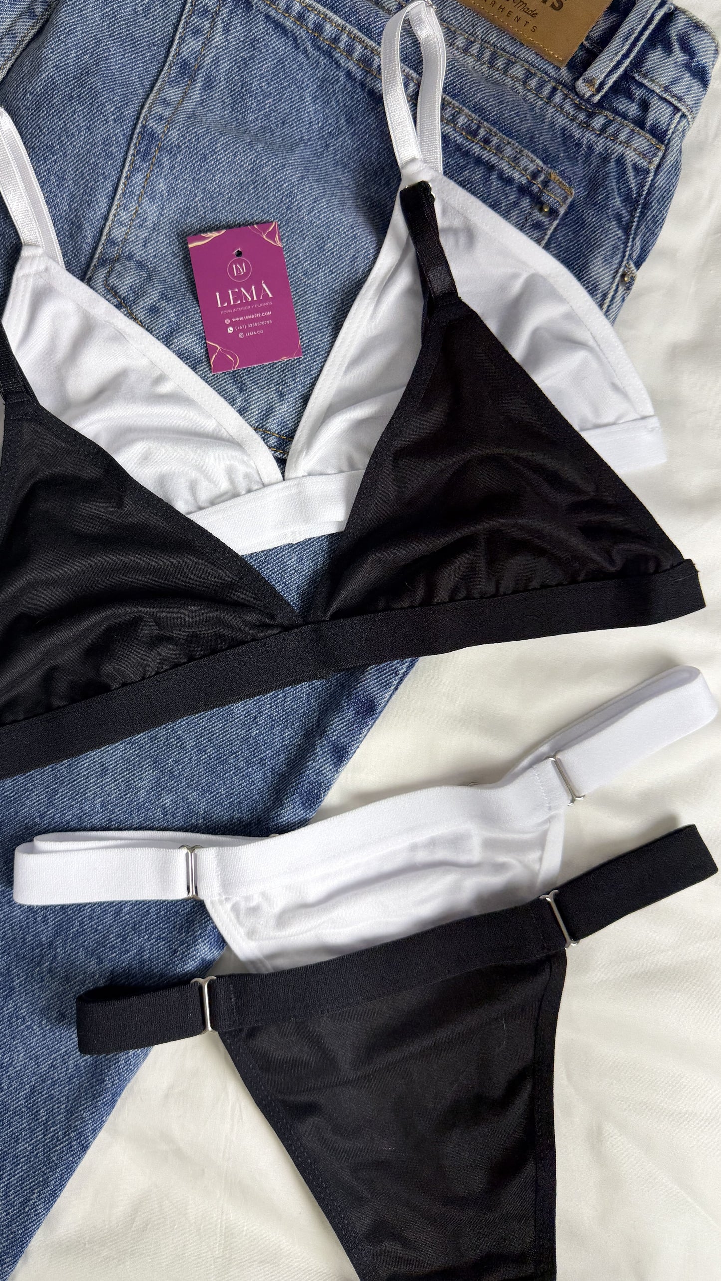 CONJUNTO LENCERIA EN ALGODON | HILO NEGRO 672