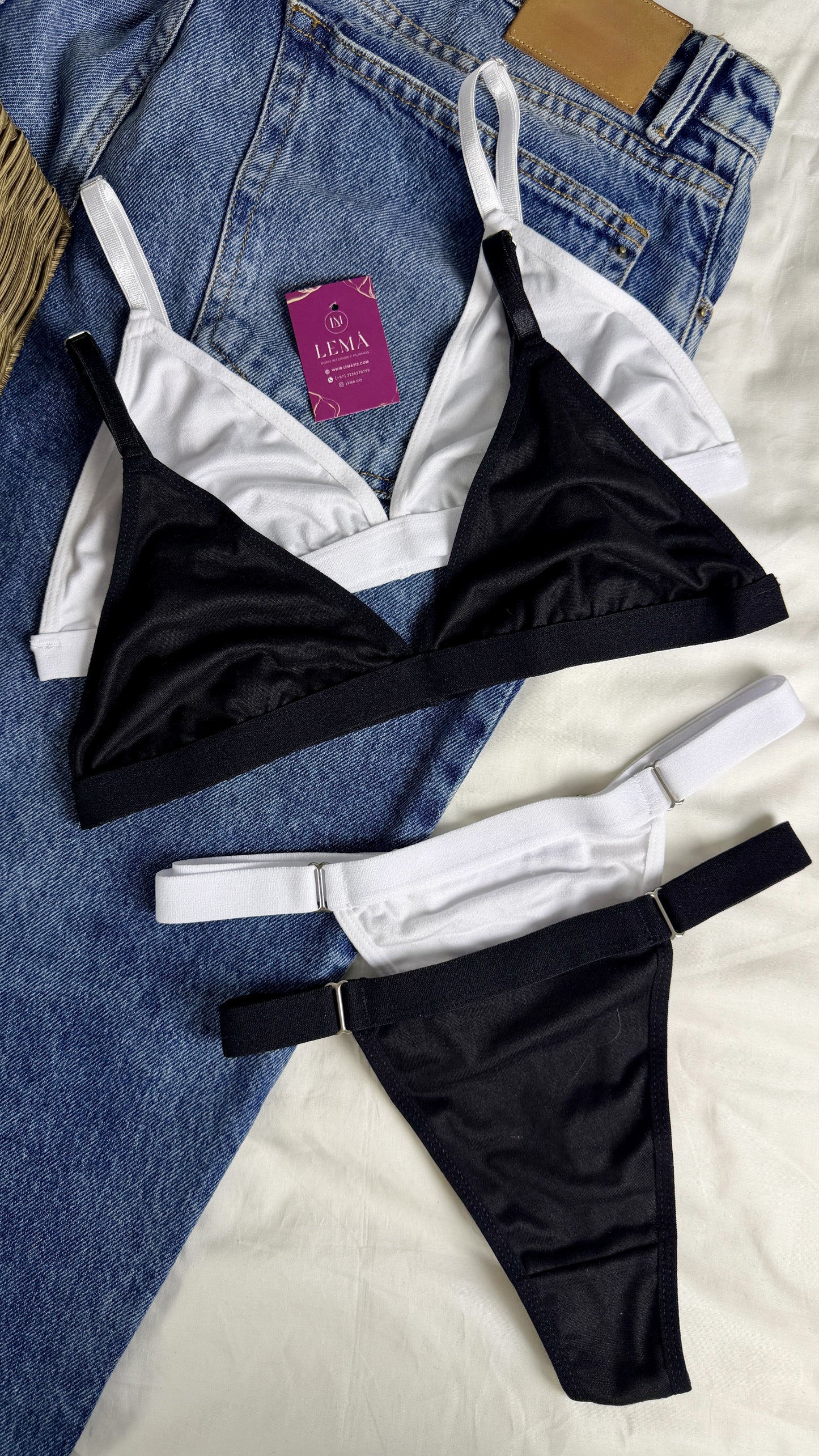 CONJUNTO LENCERIA EN ALGODON | HILO NEGRO 672
