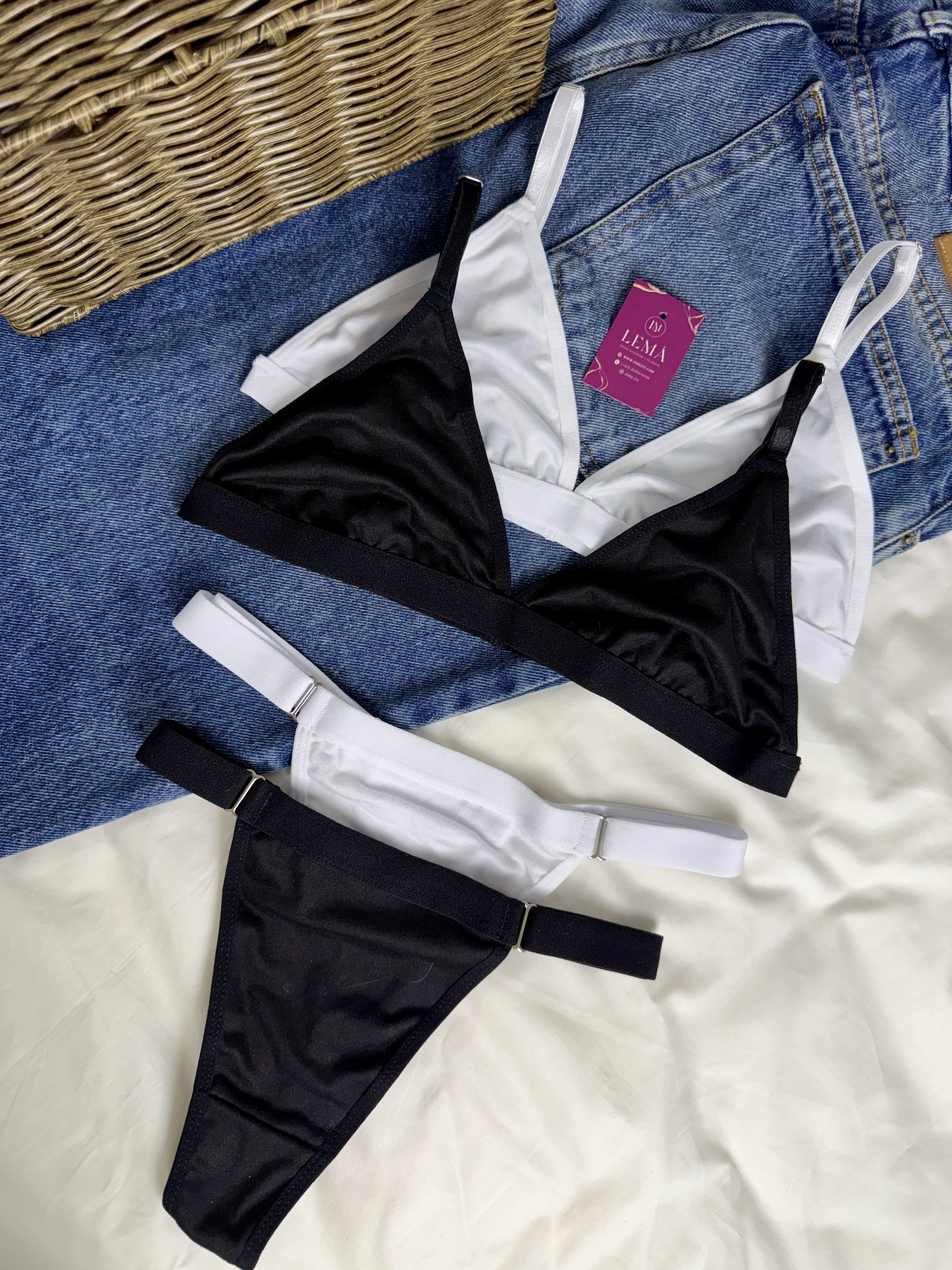 CONJUNTO LENCERIA EN ALGODON | HILO NEGRO 672
