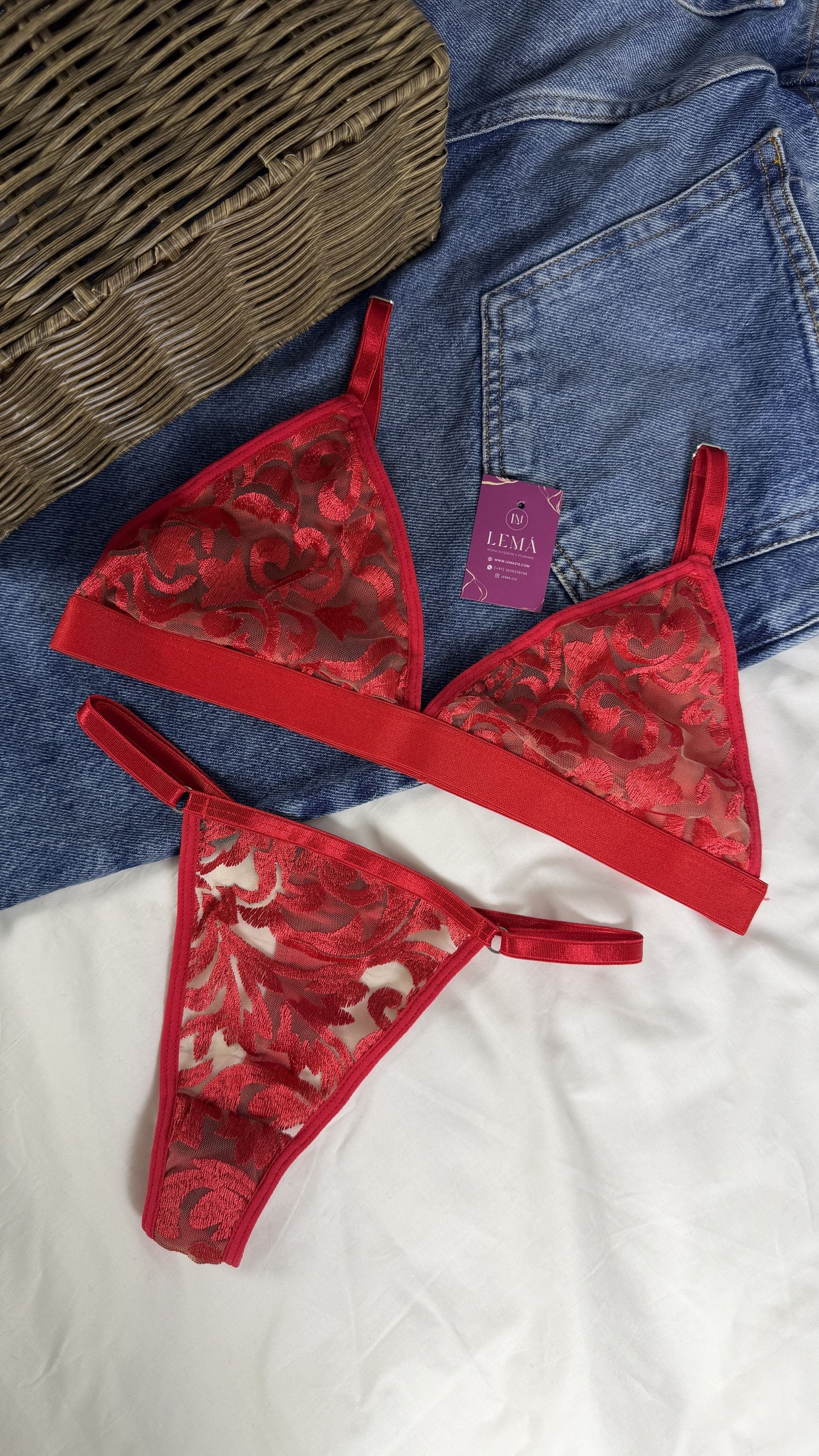CONJUNTO LENCERIA ENCAJE BORDADO | MELI | TRE COLORES