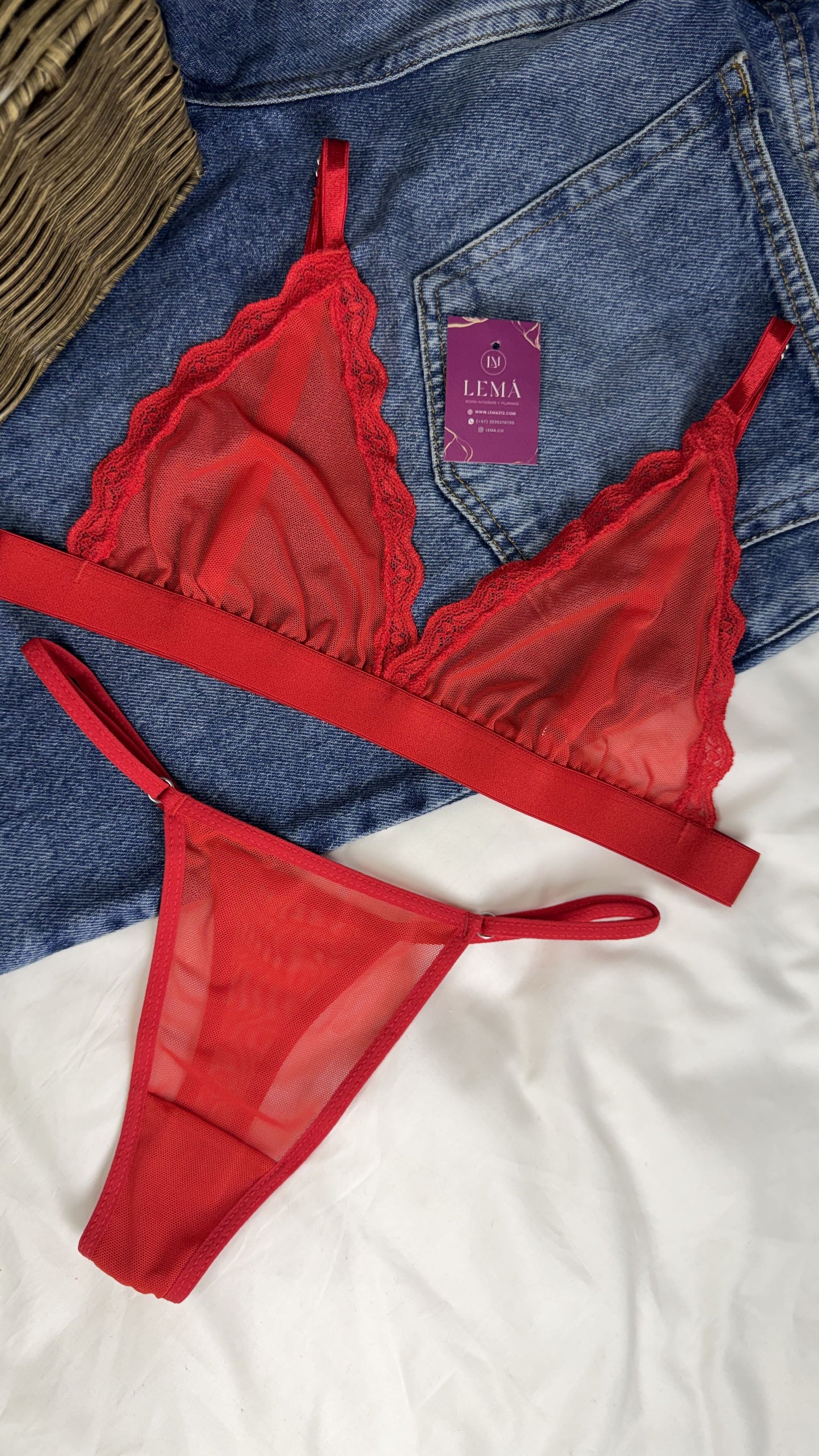 CONJUNTO LENCERIA EN MALLATEX | HILO ROJO 678