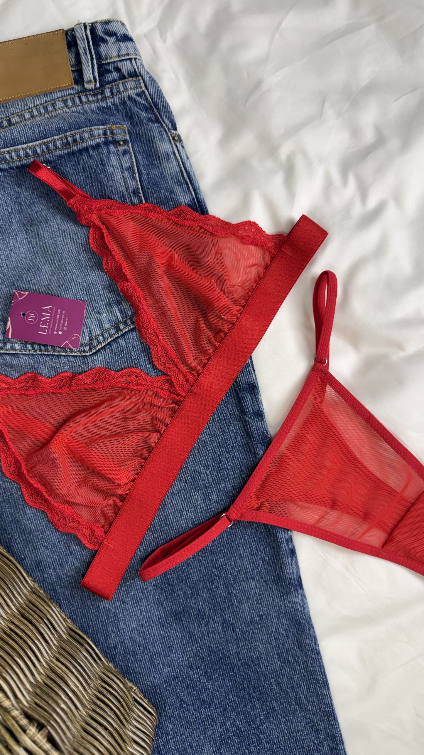 CONJUNTO LENCERIA EN MALLATEX | HILO ROJO 678