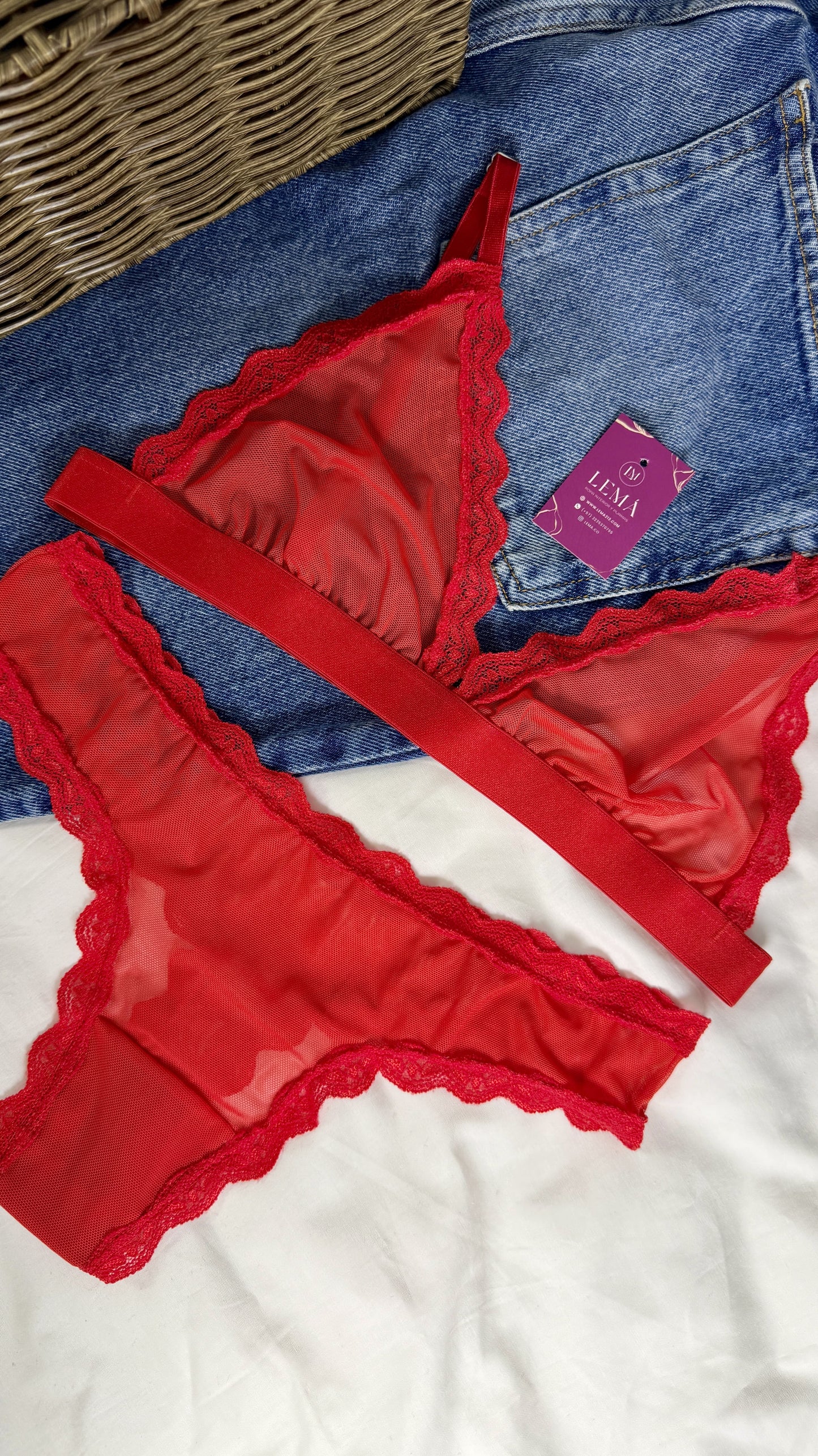 CONJUNTO LENCERIA EN MALLATEX |  ROJO 679