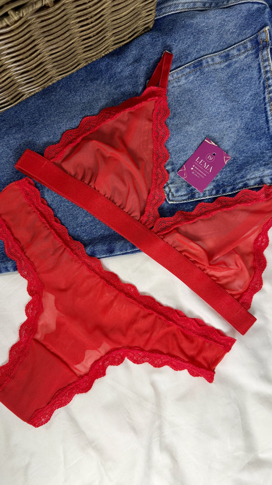 CONJUNTO LENCERIA EN MALLATEX |  ROJO 679