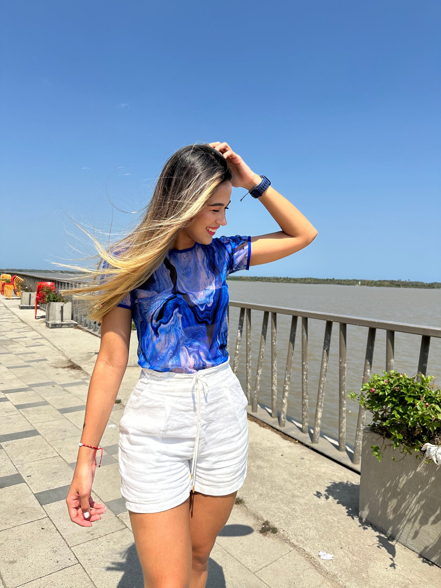 Blusa Mallatex Manga Corta Azul