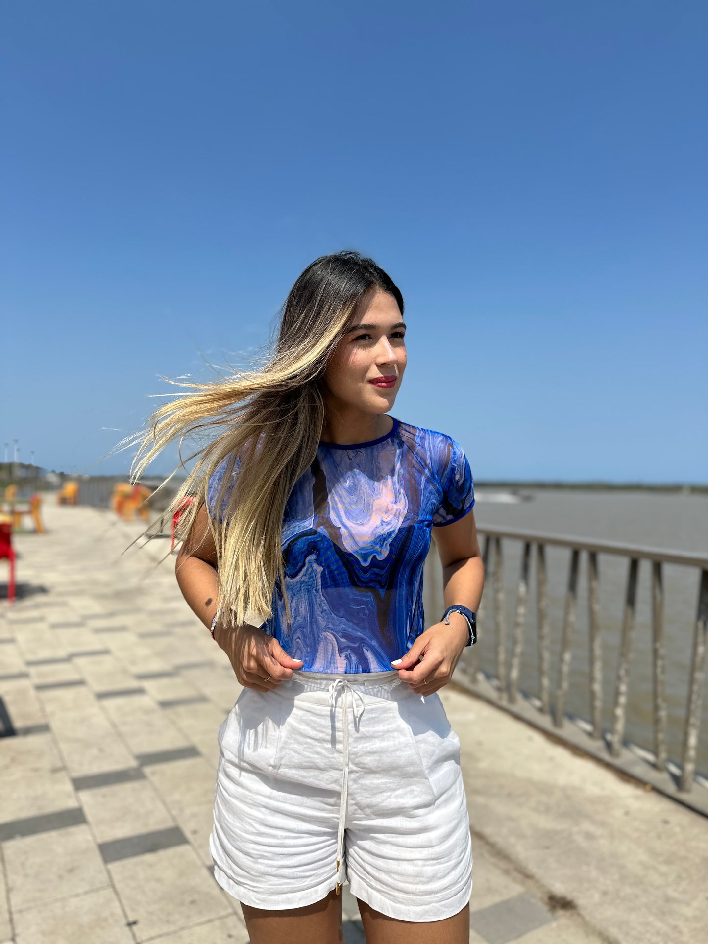 Blusa Mallatex Manga Corta Azul