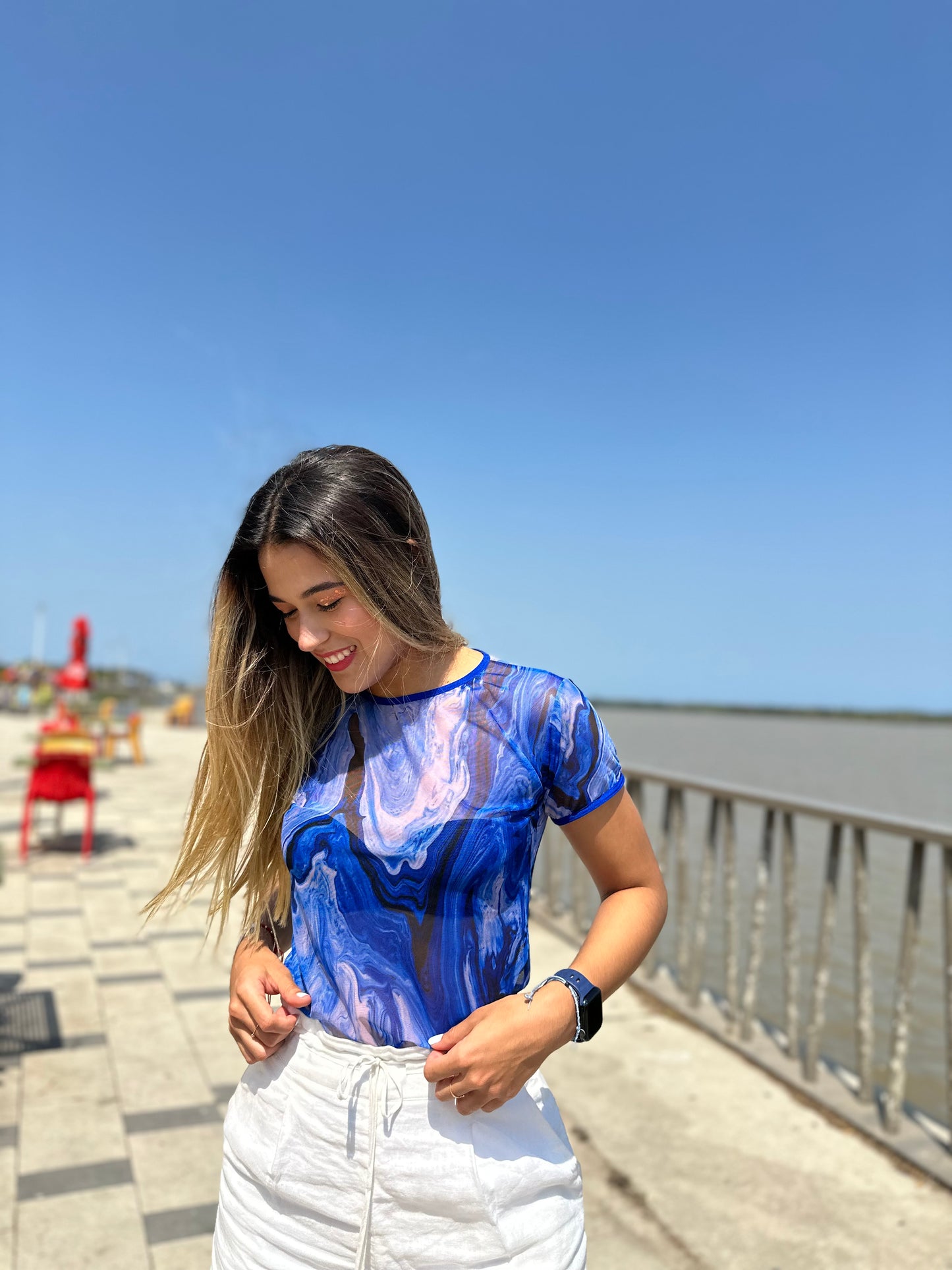 Blusa Mallatex Manga Corta Azul