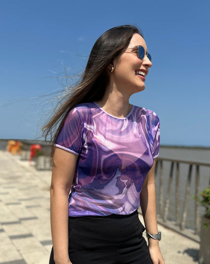 Blusa Mallatex Manga Corta Morada