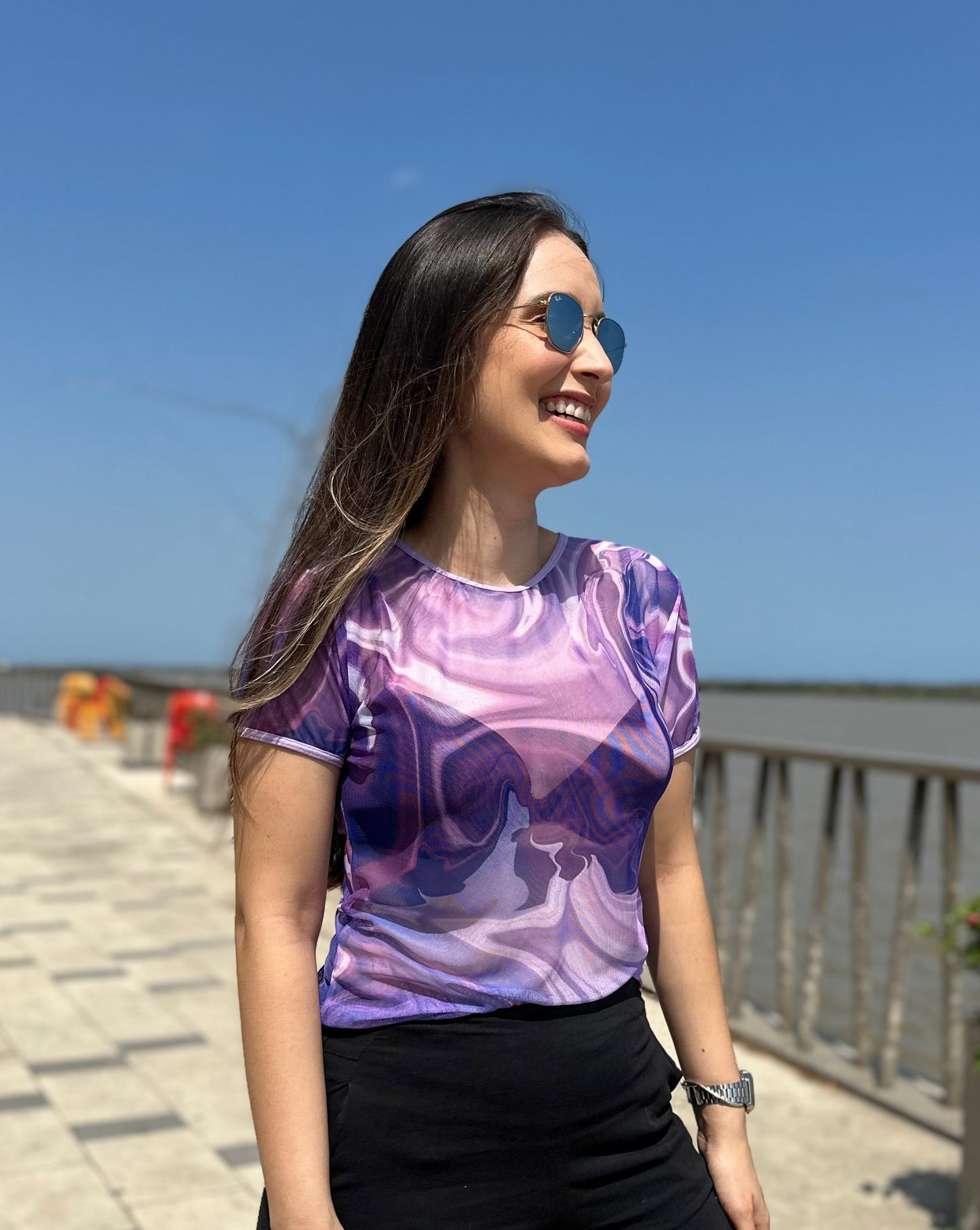 Blusa Mallatex Manga Corta Morada