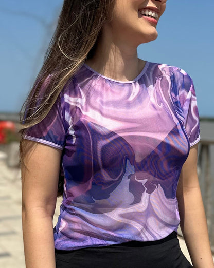 Blusa Mallatex Manga Corta Morada