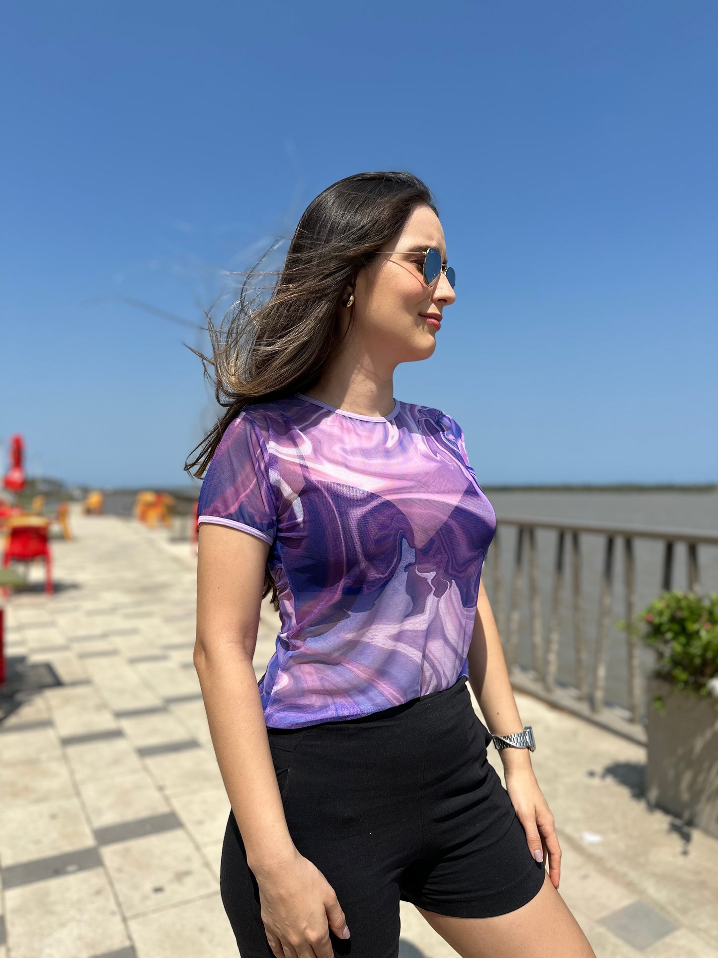 Blusa Mallatex Manga Corta Morada