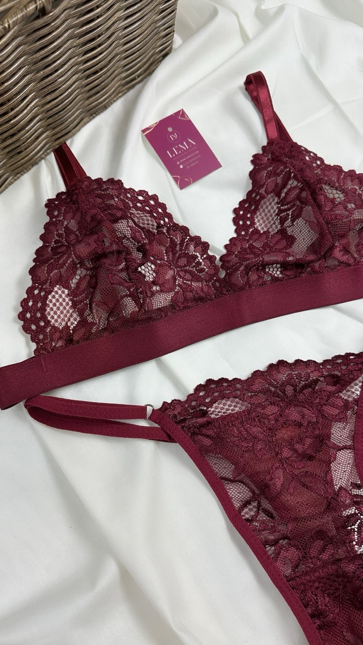 Conjunto Básico Lencería Vino | 651