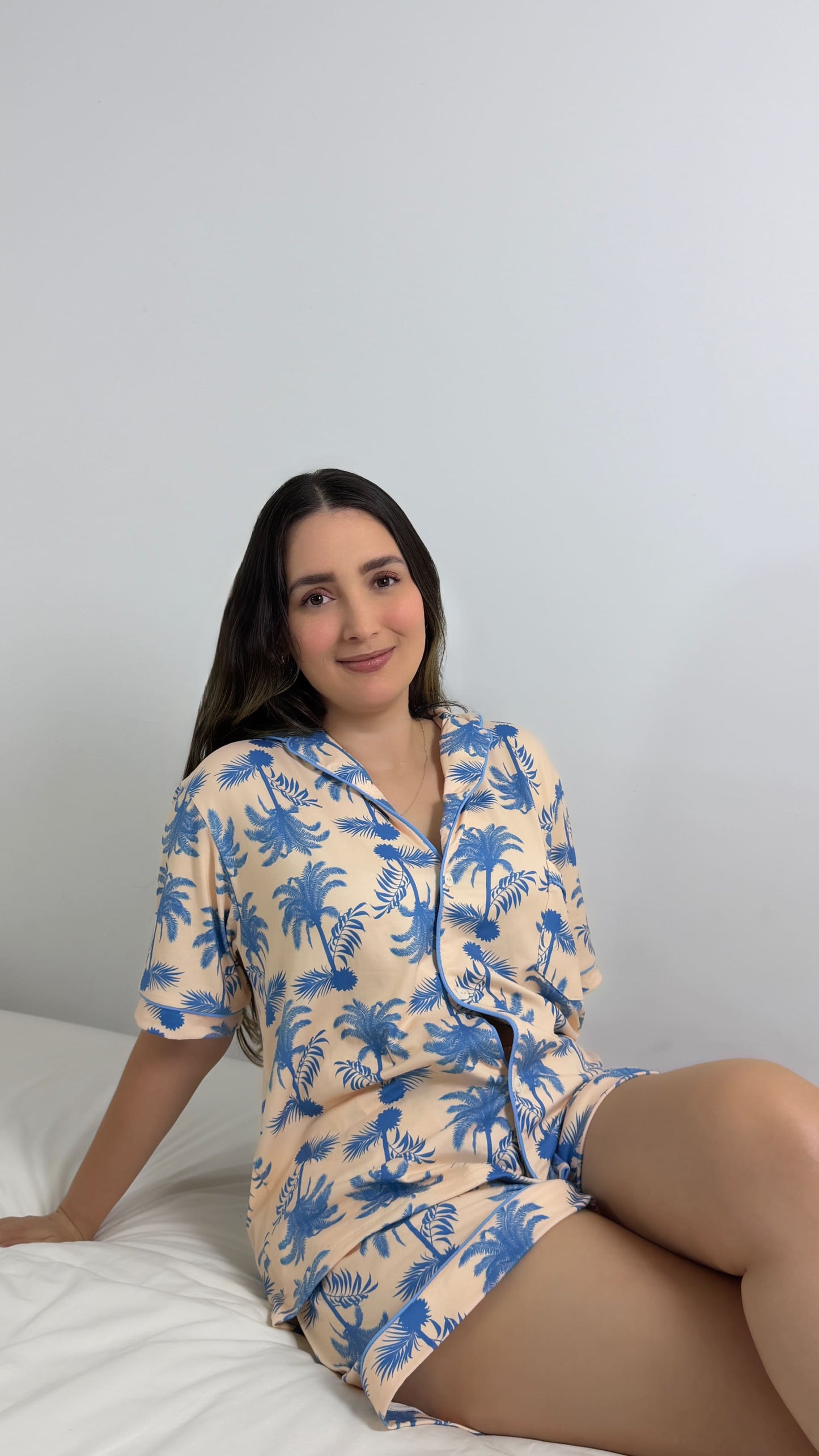 PIJAMA EN ALGODON SHORT | AZUL CREMA