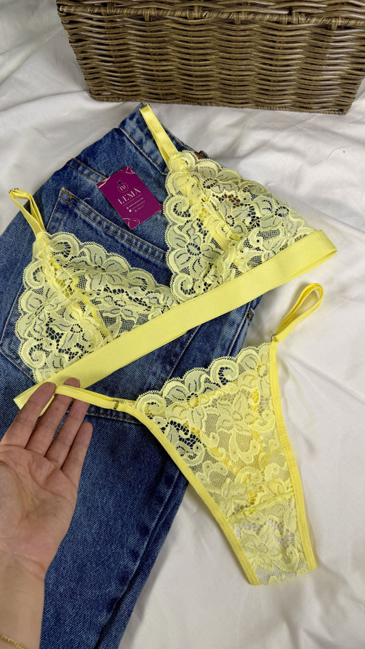 CONJUNTO LENCERIA EN ENCAJE | HILO AMARILLO 663