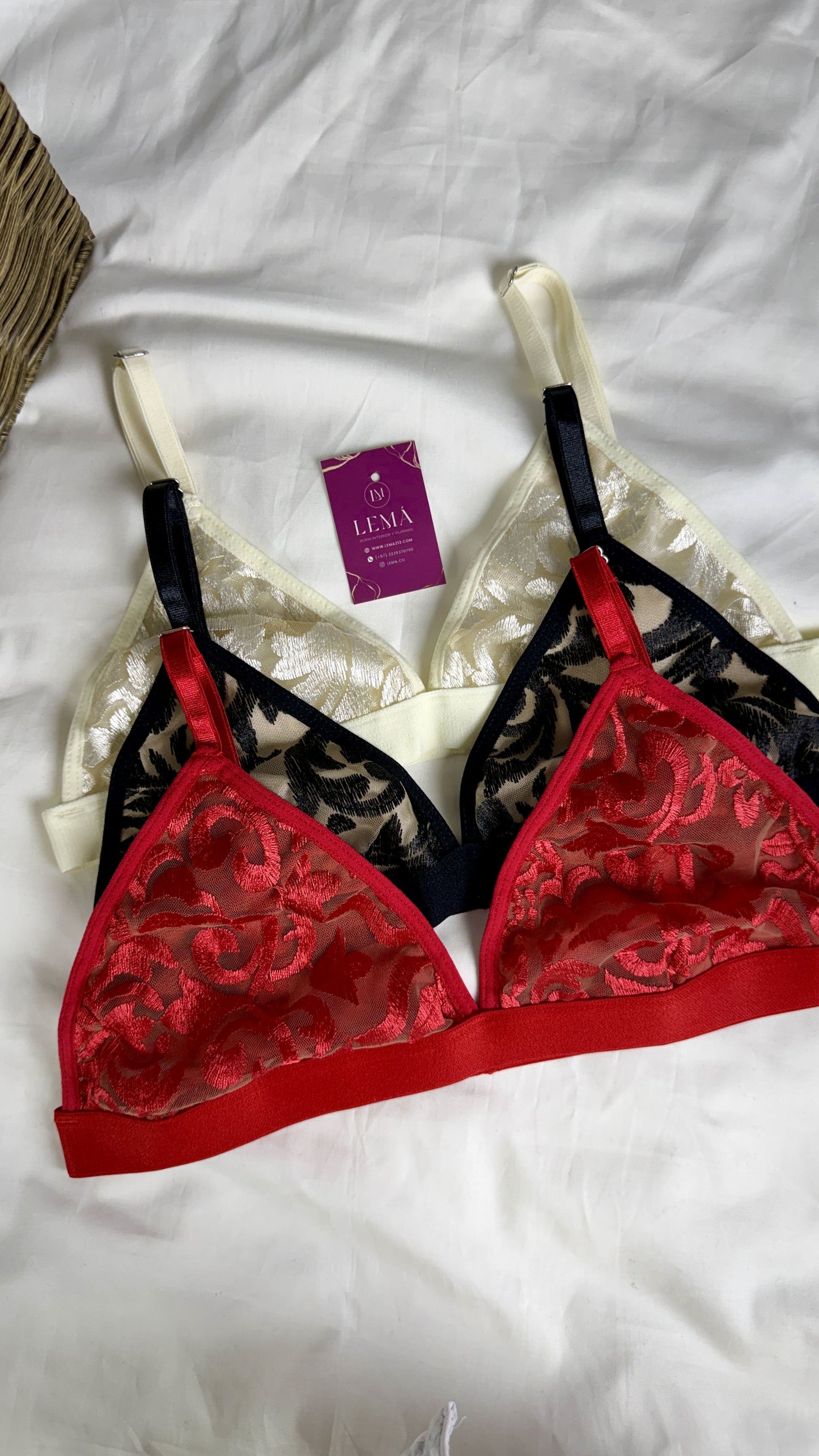CONJUNTO LENCERIA ENCAJE BORDADO | MELI | TRE COLORES