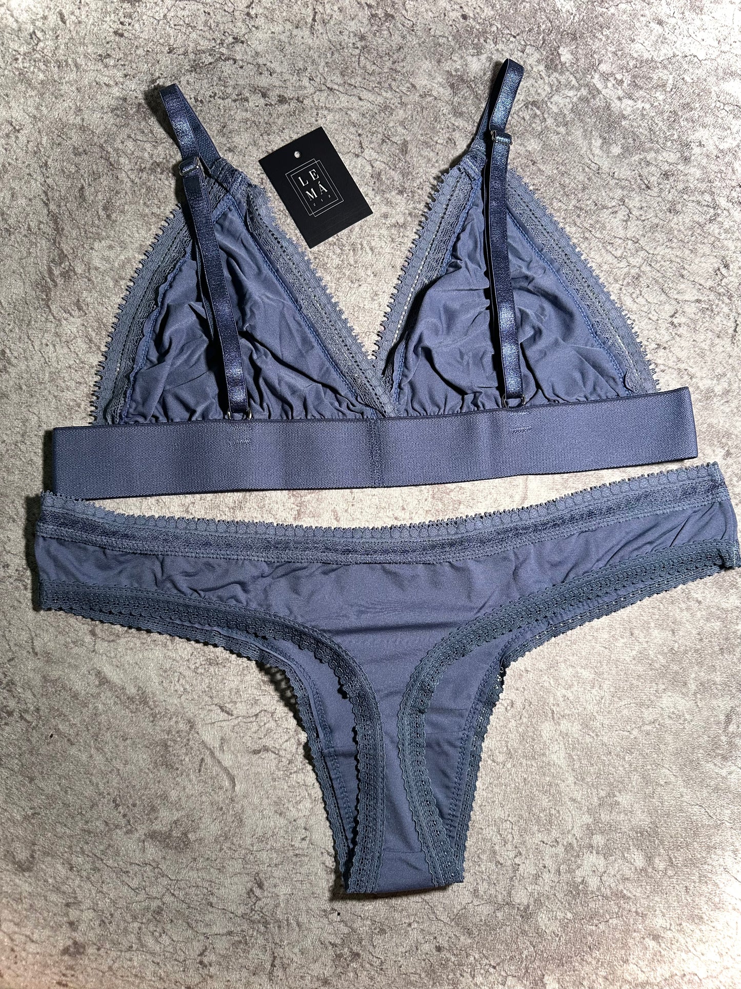 Conjunto Básico Lencería Tanga Azul Lycra 535