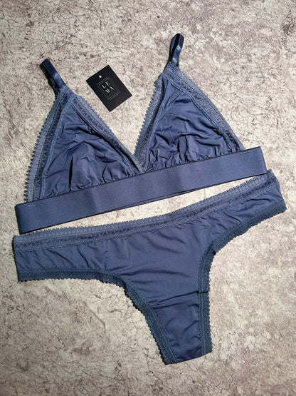 Conjunto Básico Lencería Tanga Azul Lycra 535