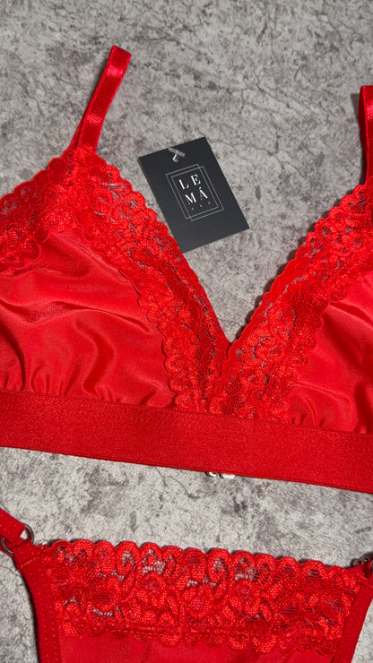 Conjunto Básico Lencería Hilo Rojo | 539