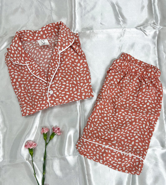 Pijama Botones | Color Rosa Hojas Blancas